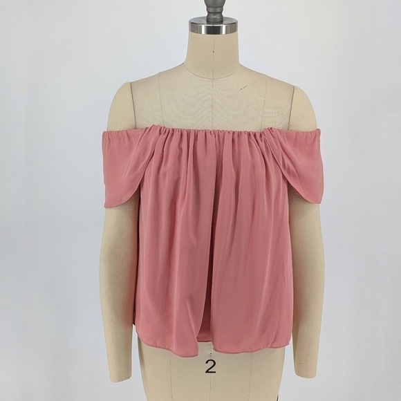 Rebecca Minkoff Off Shoulder Silk Blouse Pink S bohemian preppy summer coquette - Picture 1 of 8